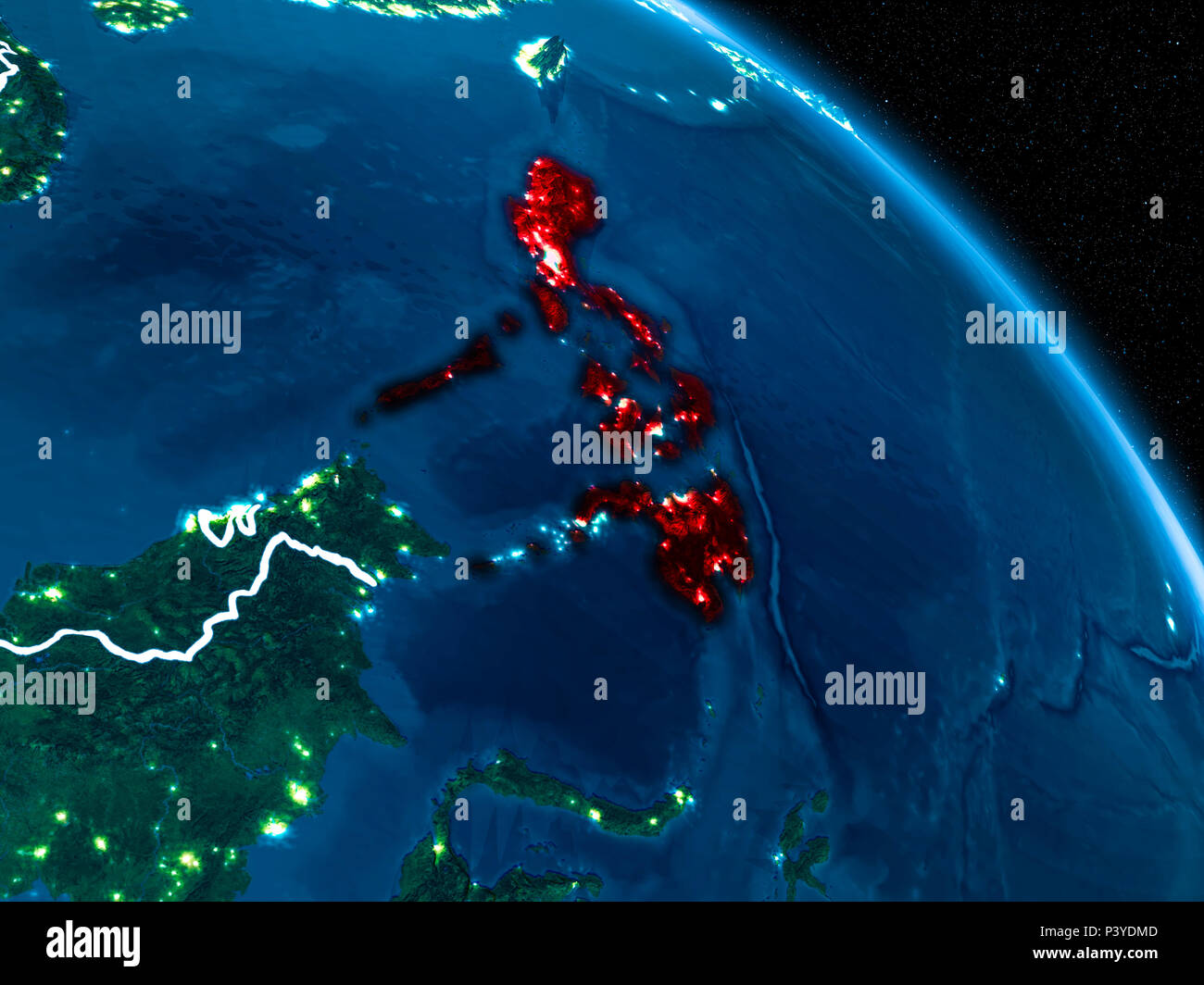 Satellite view of Philippines highlighted in red on planet Earth at ...