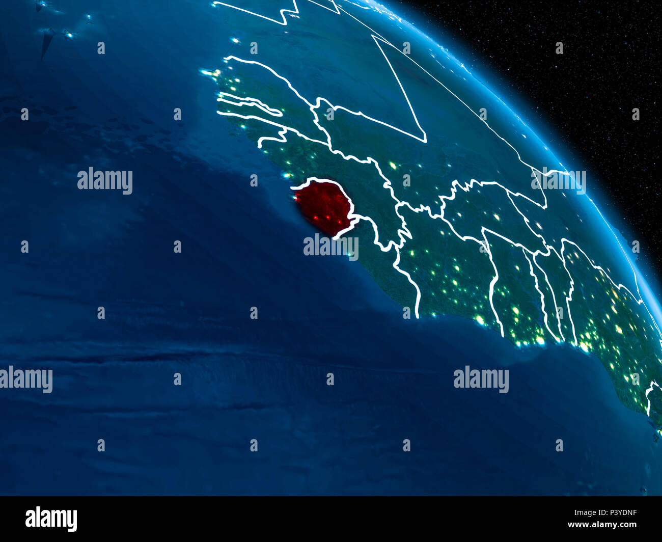 Satellite view of Sierra Leone highlighted in red on planet Earth at ...