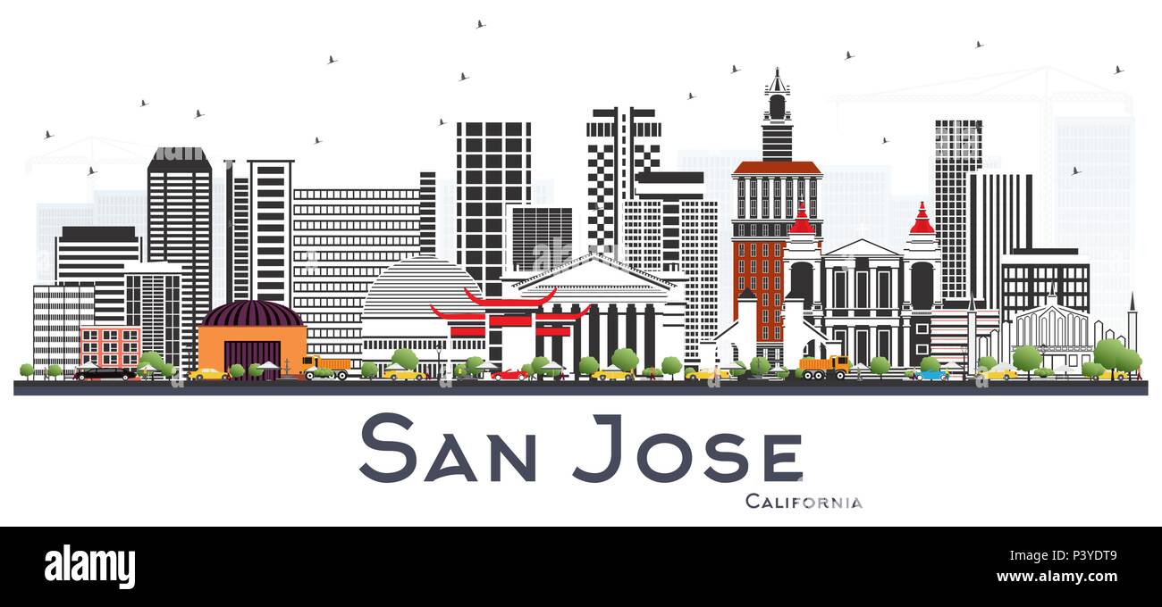 San Jose California Skyline with Gray Buildings Isolated on White