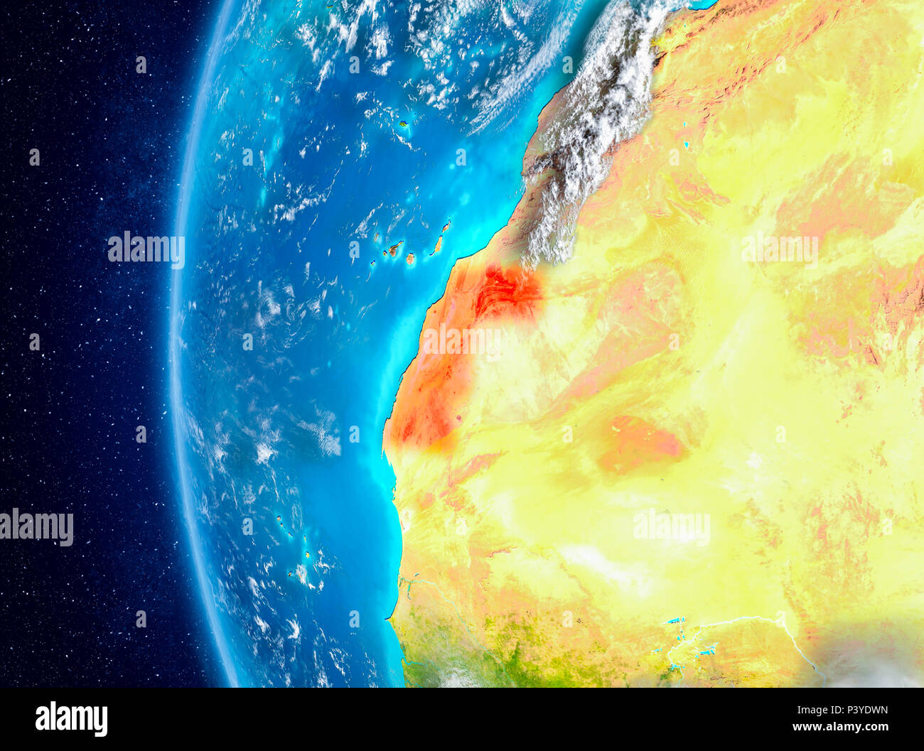 Map of Western Sahara as seen from space on planet Earth with clouds ...