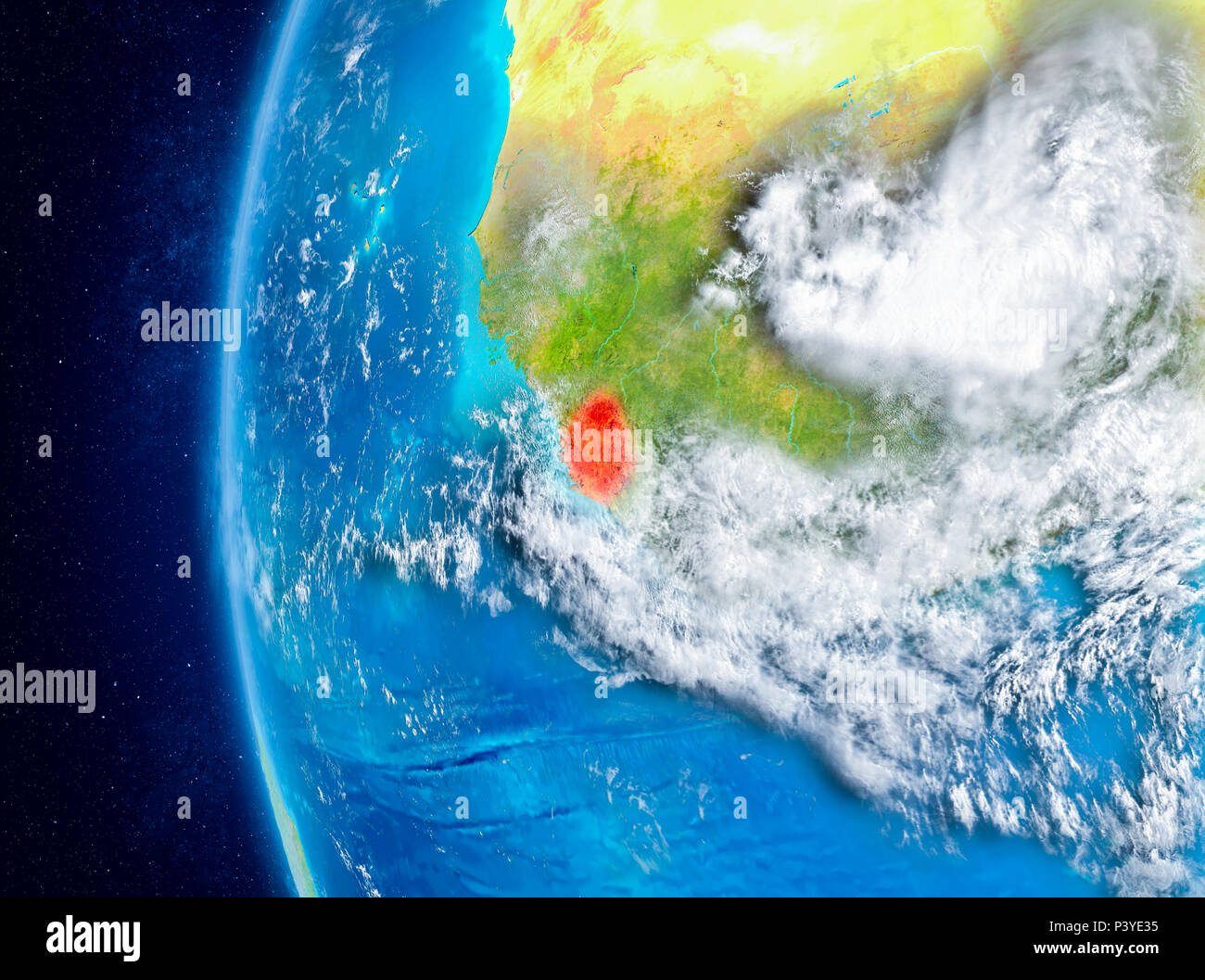 Map of Sierra Leone as seen from space on planet Earth with clouds and ...