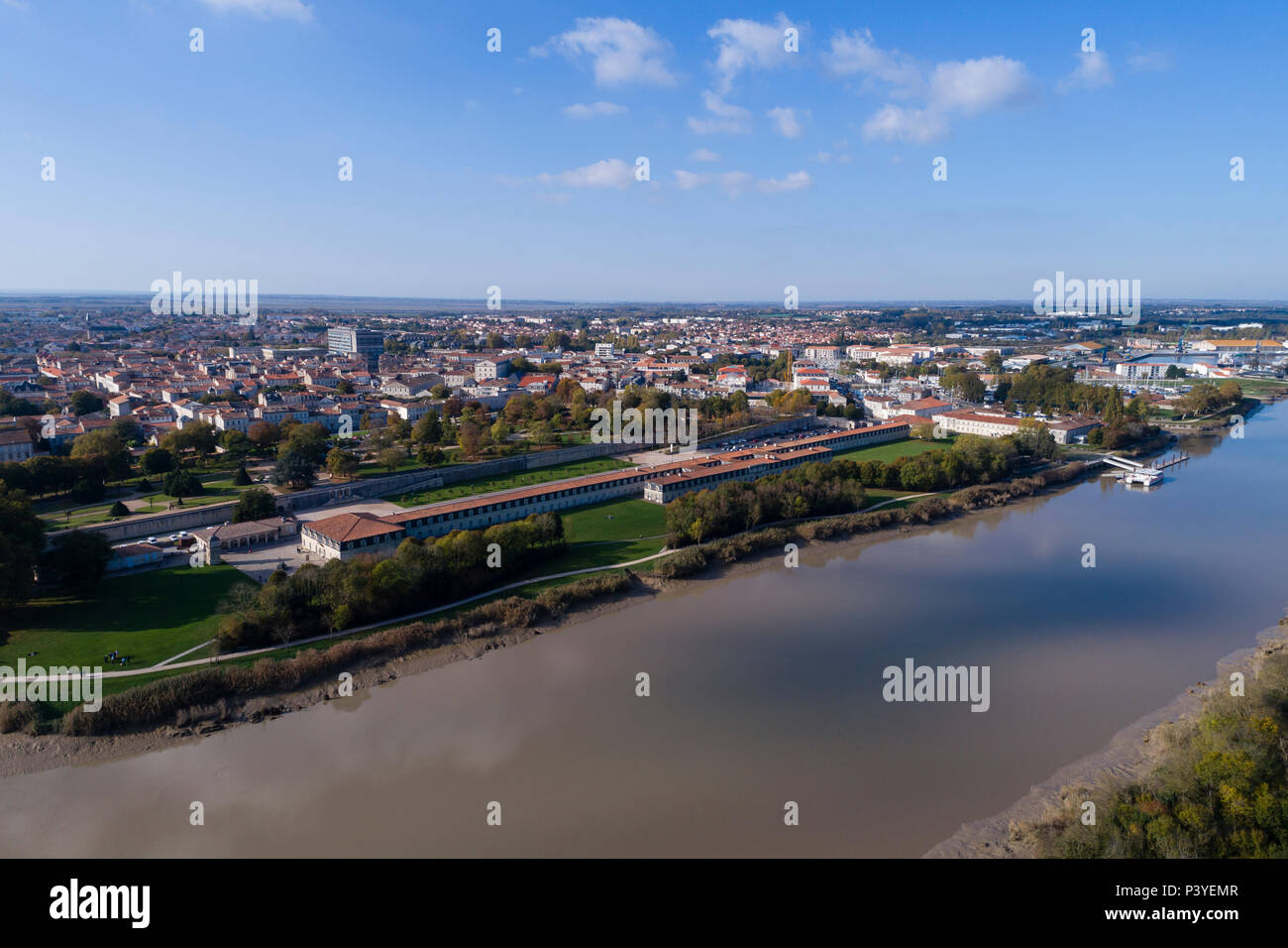France, Saintonge, Charente Maritime, Rochefort, the Corderie Royale and Charente river (aerial view) // France, Saintonge, Charente-Maritime (17), Ro Stock Photo