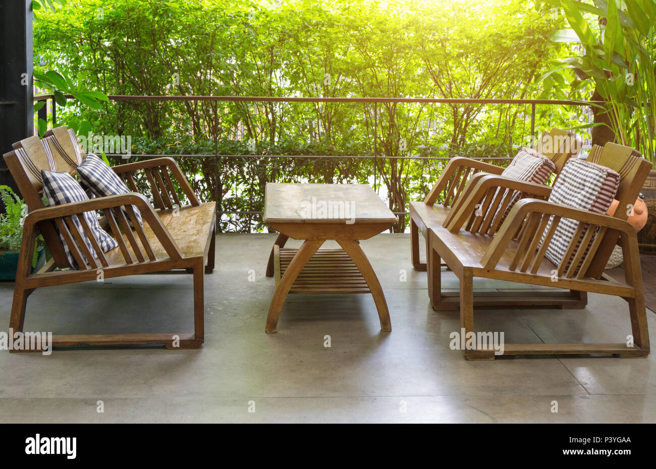 Wooden Table And Chairs Outdoor Furniture In The Garden For