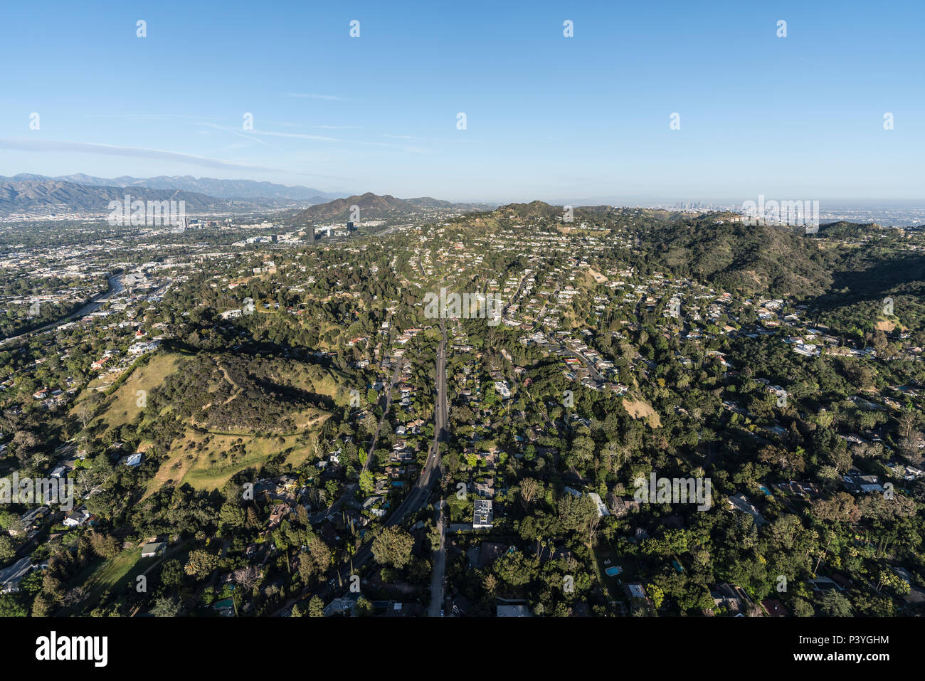 Aerial view of hillside homes along Laurel Canyon Blvd in the Studio City  and Hollywood Hills area of the San Fernando Valley in Los Angeles  Californi Stock Photo - Alamy