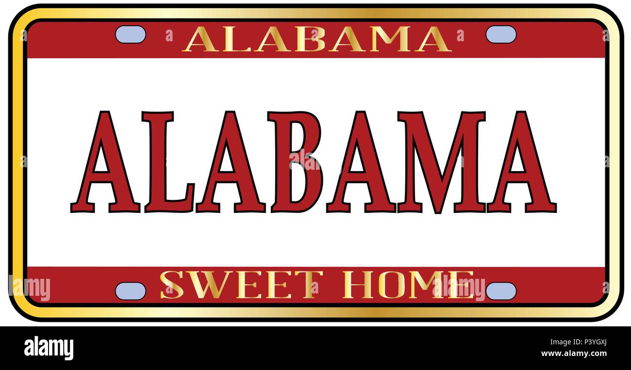Alabama state license plate in the colors of the state flag with the