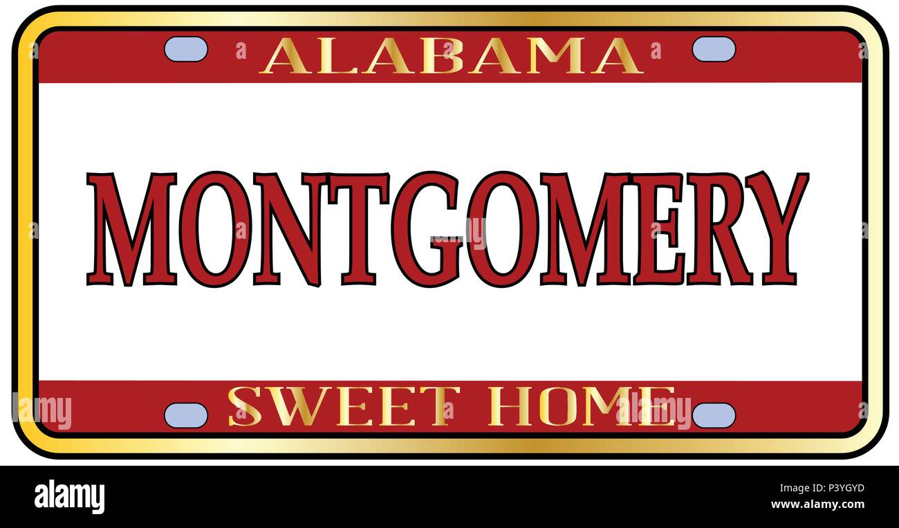 Montgomery Alabama state license plate in the colors of the state flag