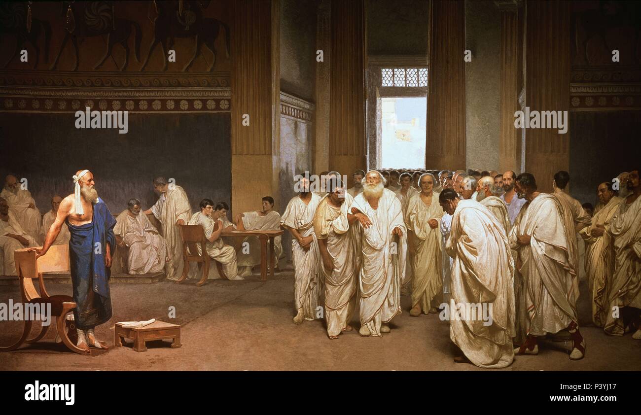 Italian school. Appio Claudio entering the Roman Senate. 3rd-4th century BC. Rome, Senate palace. Author: Cesare Maccari (1840-1919). Location: PALACIO MADAMA-SENADO, ITALIA. Stock Photo