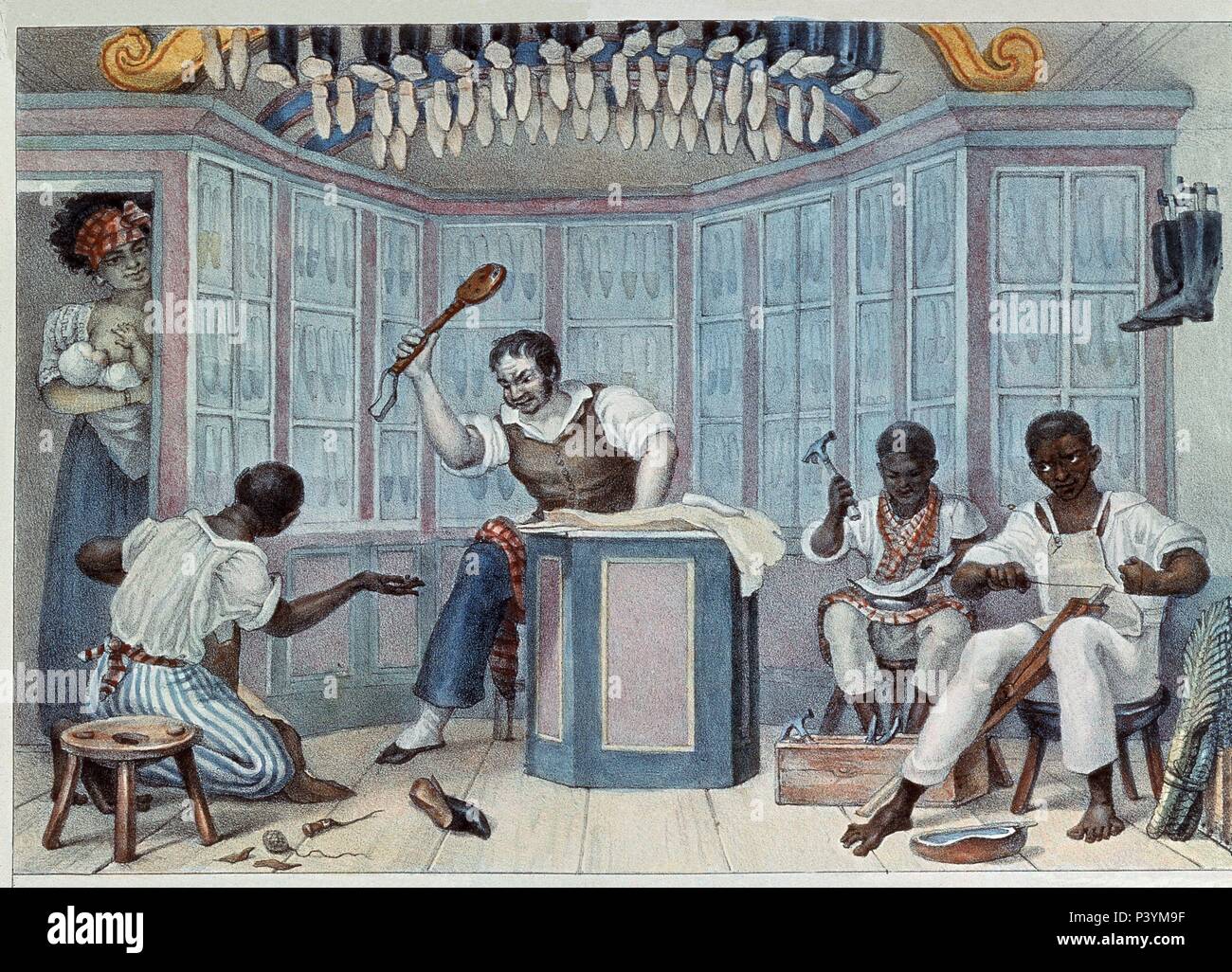 TIENDA DE CALZADO CON ESCLAVOS NEGROS - SIGLO XIX. Author: Jean-Baptiste Debret