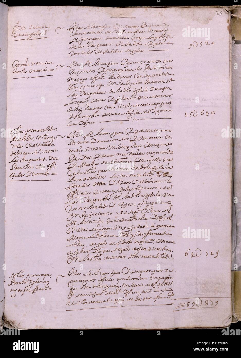 LIBRO DE FABRICA - CUENTAS DE LA CATEDRAL DE GETAFE - Nº4 - FOLIO 25 R - AÑOS 1644 A 1692. Location: ARCHIVO HISTORICO DIOCESANO, GETAFE, MADRID, SPAIN. Stock Photo