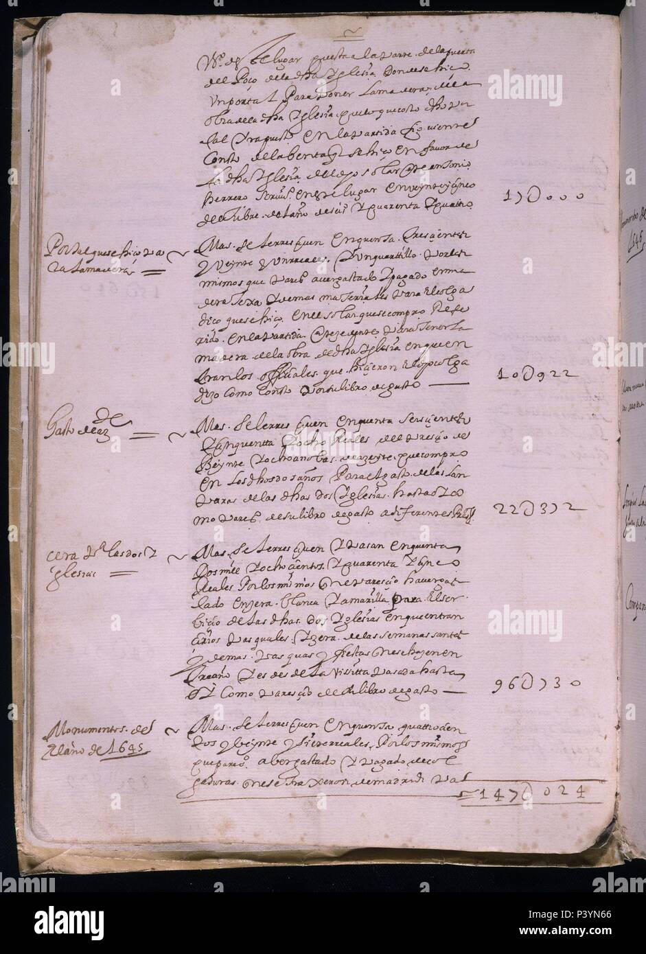 LIBRO DE FABRICA - CUENTAS DE LA CATEDRAL DE GETAFE - Nº4 - FOLIO 25V - AÑO 1644/1692. Location: ARCHIVO HISTORICO DIOCESANO, GETAFE, MADRID, SPAIN. Stock Photo