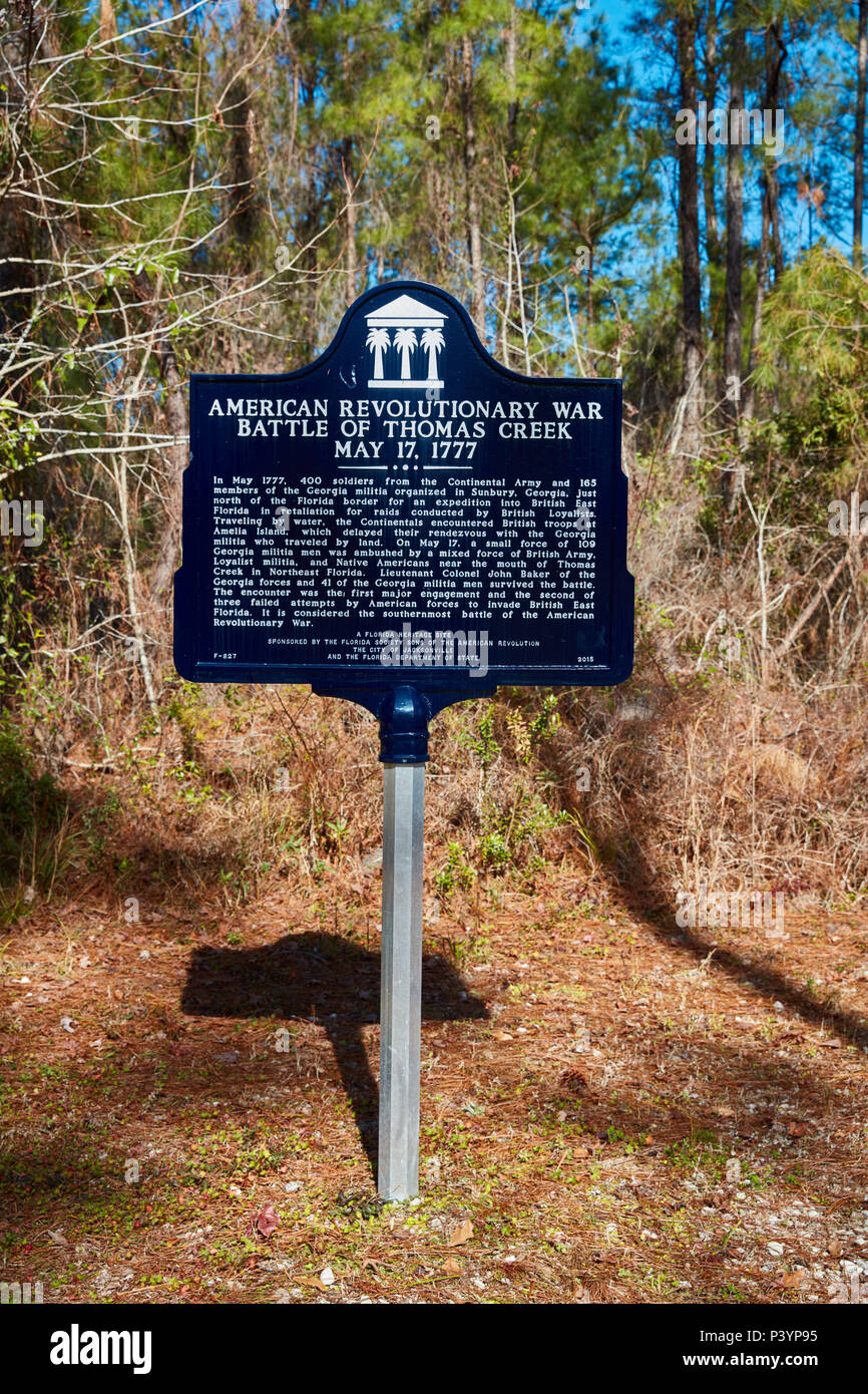 Historical Marker for the Battle of Thomas Creek Stock Photo