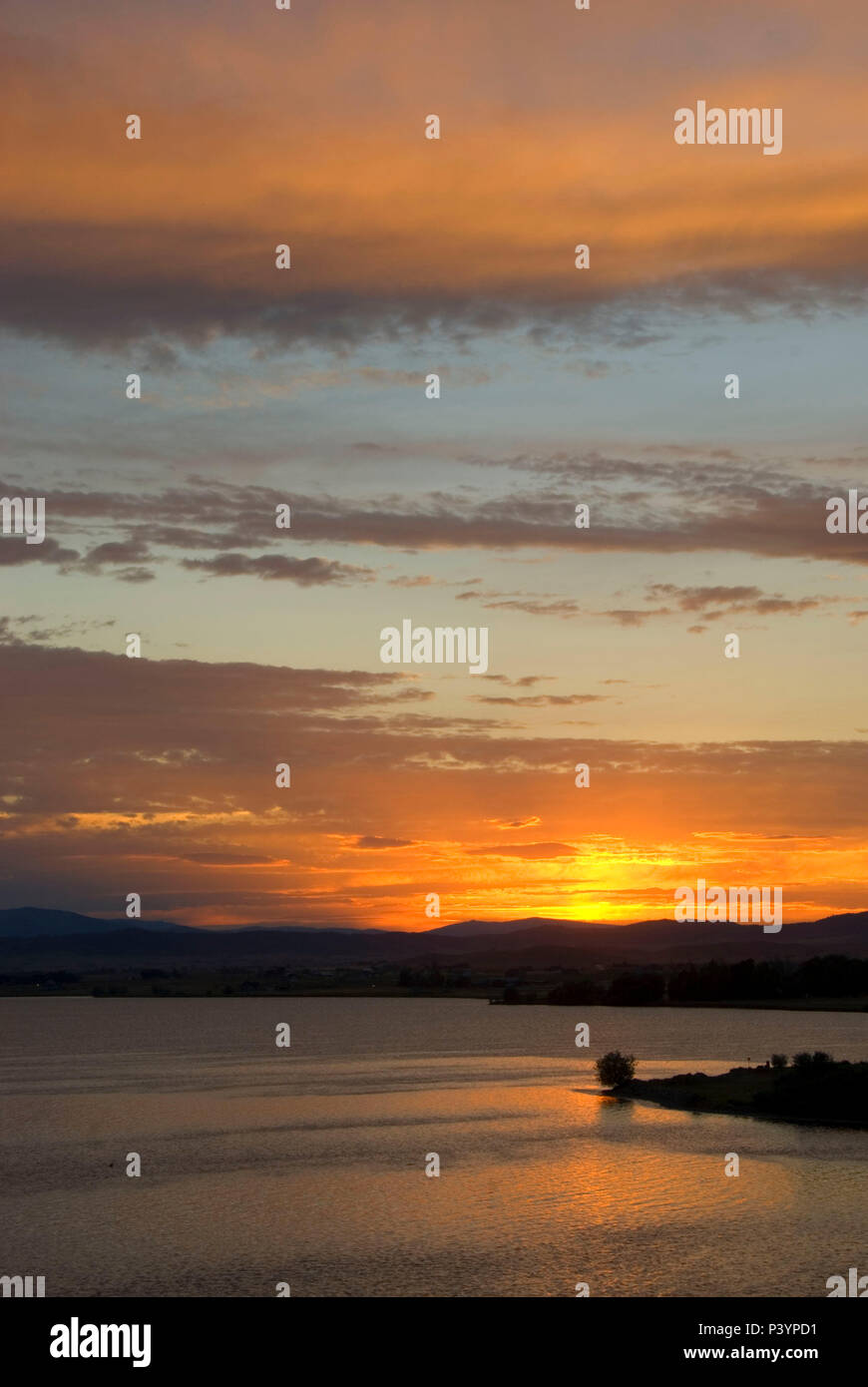 Lake Helena sunset, Causeway Fishing Access Site, Montana Stock Photo ...