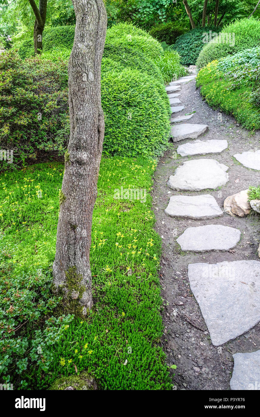 Garden path in the Japanese garden, Prague, Troja, Czech Republic Stock Photo