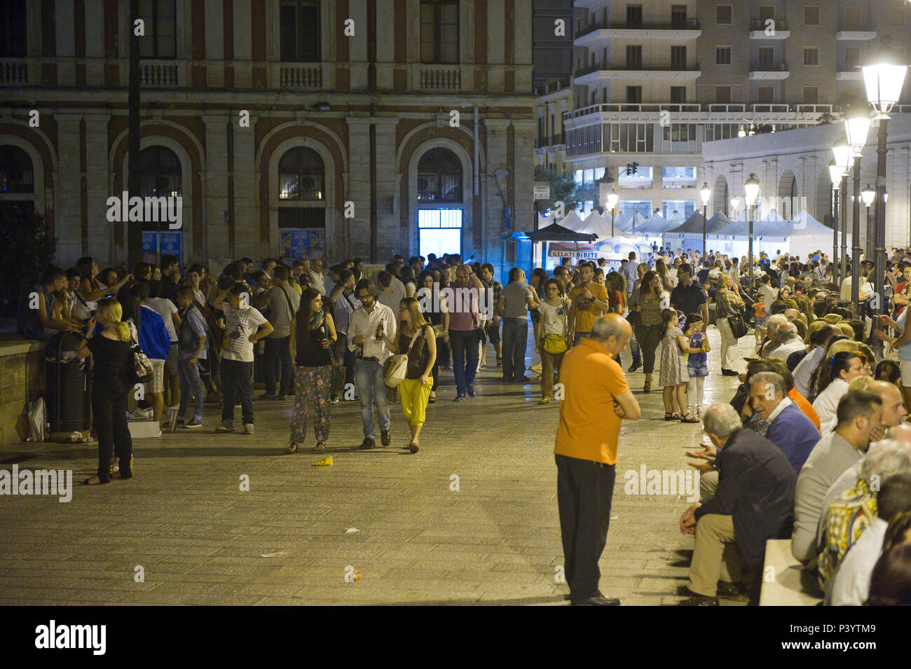 Europe, Italy, Apulia, Bari, Mercantile square at night Stock Photo