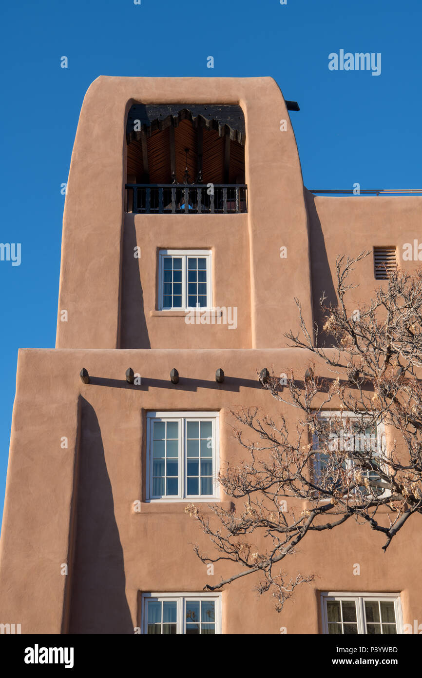 Adobe pueblo style architecture in Santa Fe, New Mexico Stock Photo