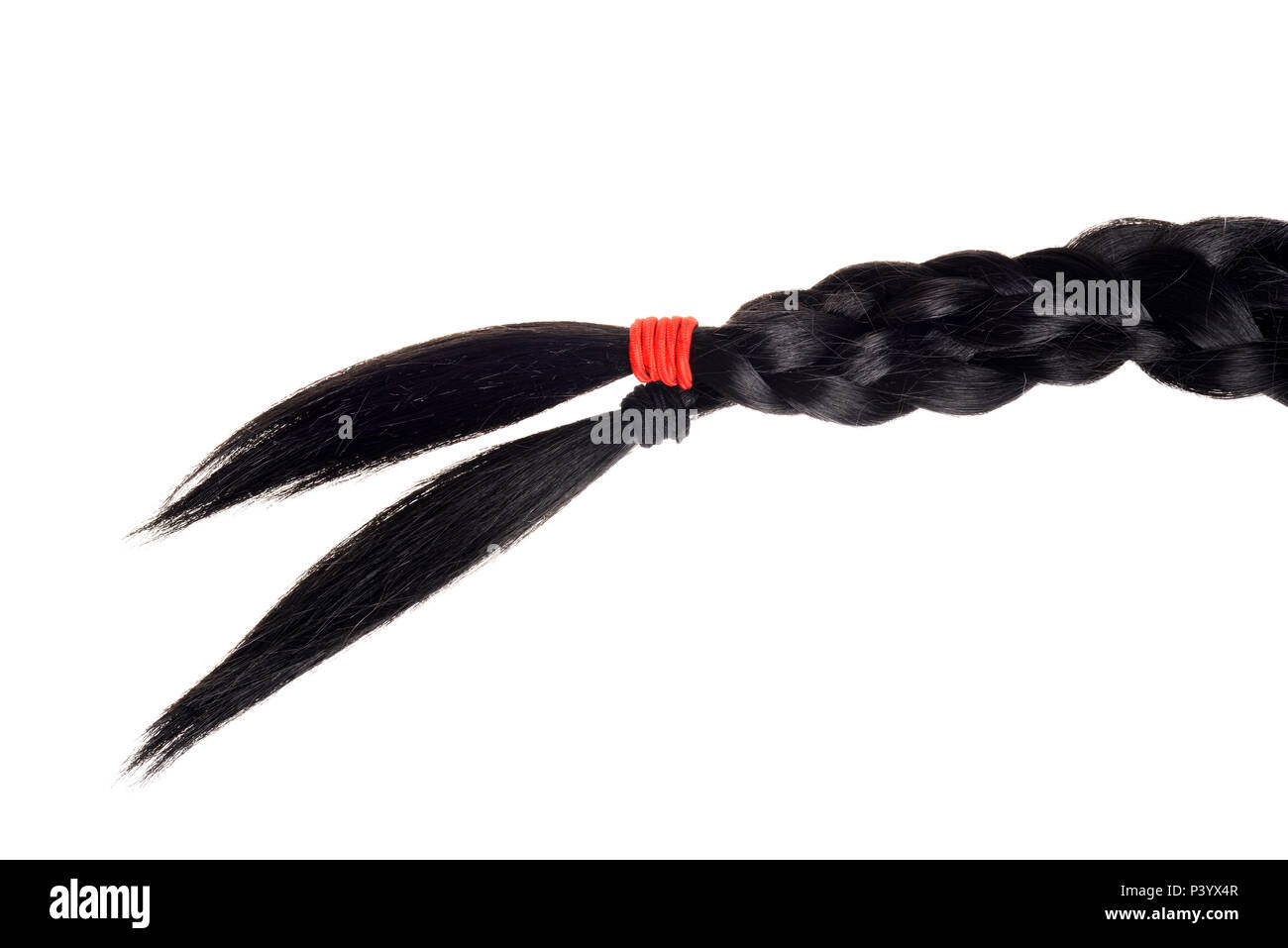 black hair braid with split ends isolated Stock Photo