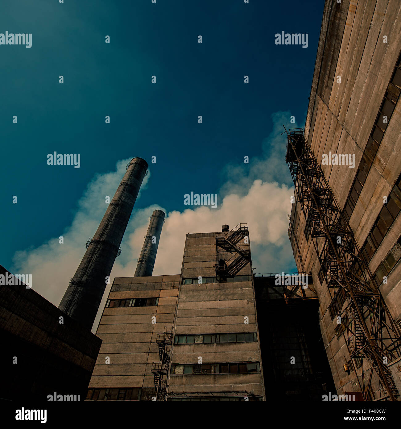 Industrial pipes exhausting exhaust gases. Pollution of the atmosphere