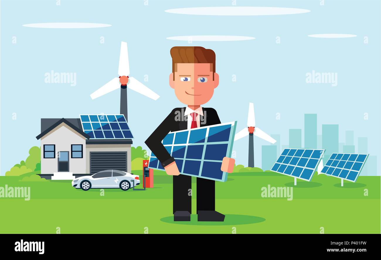 Cartoon illustration energy solar panel hires stock photography and