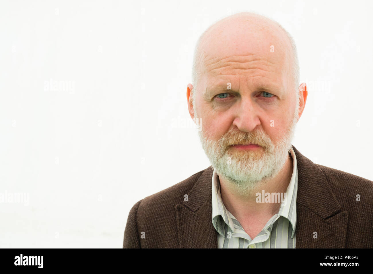 Don Paterson, Scottish poet,  writer, musician, speaking  at the 2018 Hay Festival of Literature and the Arts.  The annual festival  in the small town of Hay on Wye on the Welsh borders , attracts  writers and thinkers from across the globe for 10 days of celebrations of the best of the written word, political though  and literary debate Stock Photo