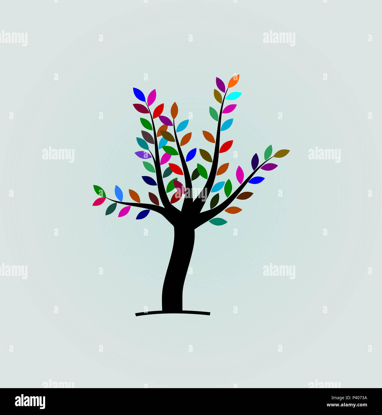 Tree with colorful leaf illustrations Stock Photo