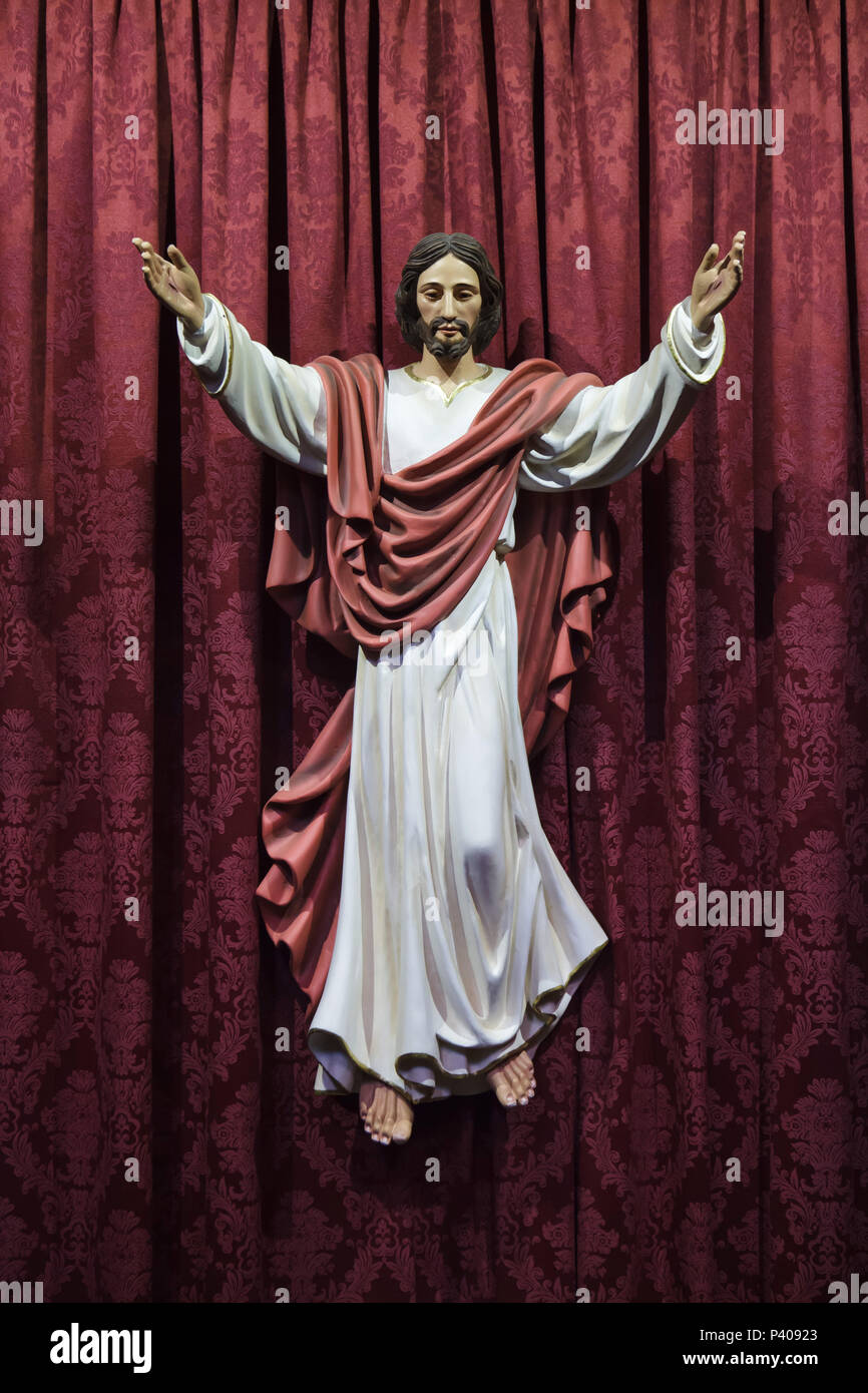 Resurrection of Christ. Polychrome wooden statue displayed in the Carmo Church (Igreja do Carmo) in Porto, Portugal. Stock Photo