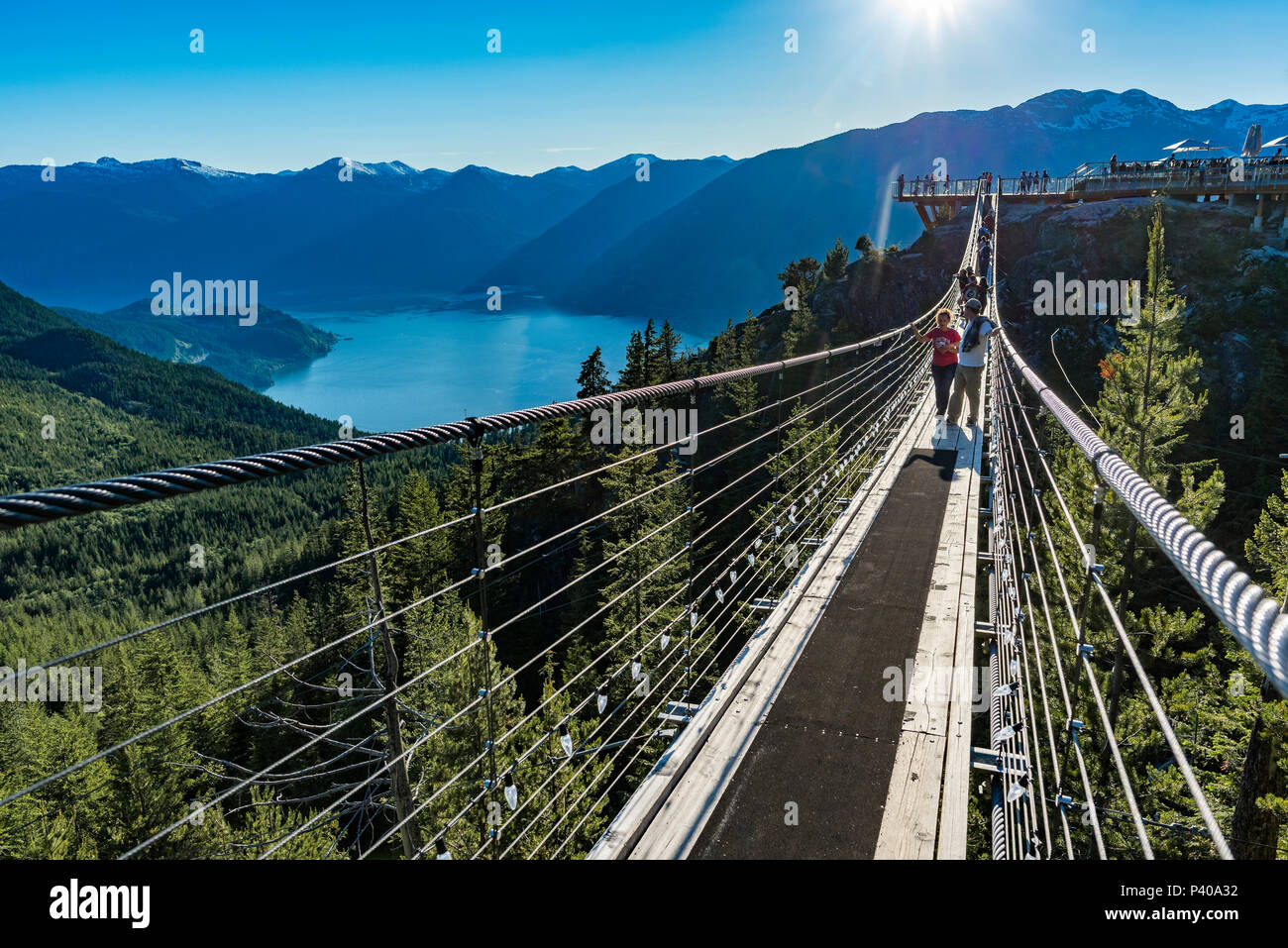 Cable Suspension Bridge at Sea to Sky Gondola, Squamish, British Columbia, Canad Stock Photo