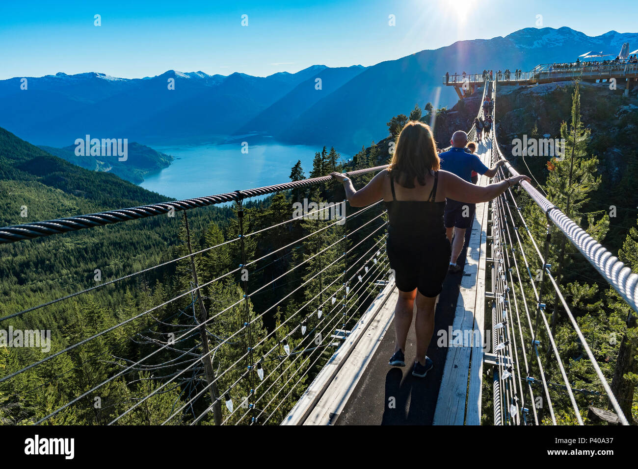 Cable Suspension Bridge at Sea to Sky Gondola, Squamish, British Columbia, Canad Stock Photo