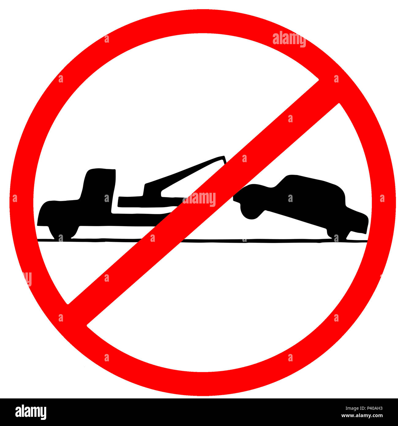 Tow truck pulling car red circular road sign prohibition illustration