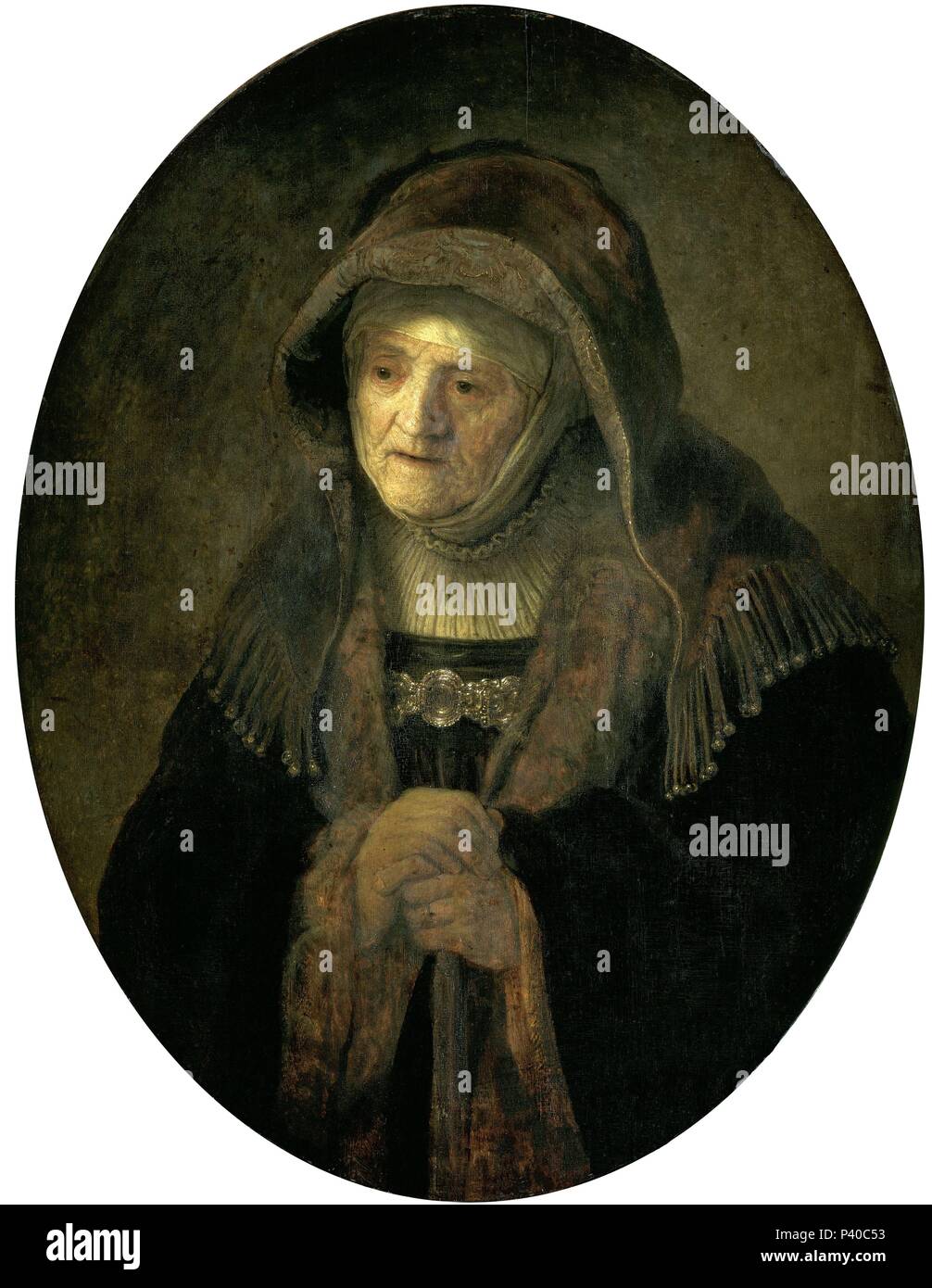 RETRATO DE LA MADRE DEL ARTISTA REPRESENTADA COMO LA PROFETISA ANA - 1639 - 48,8x40,6 - BARROCO HOLANDES. Author: Rembrandt (1606-1669). Location: KUNSTHISTORISCHES MUSEUM / MUSEO DE BELLAS ARTES, WIEN, AUSTRIA. Stock Photo