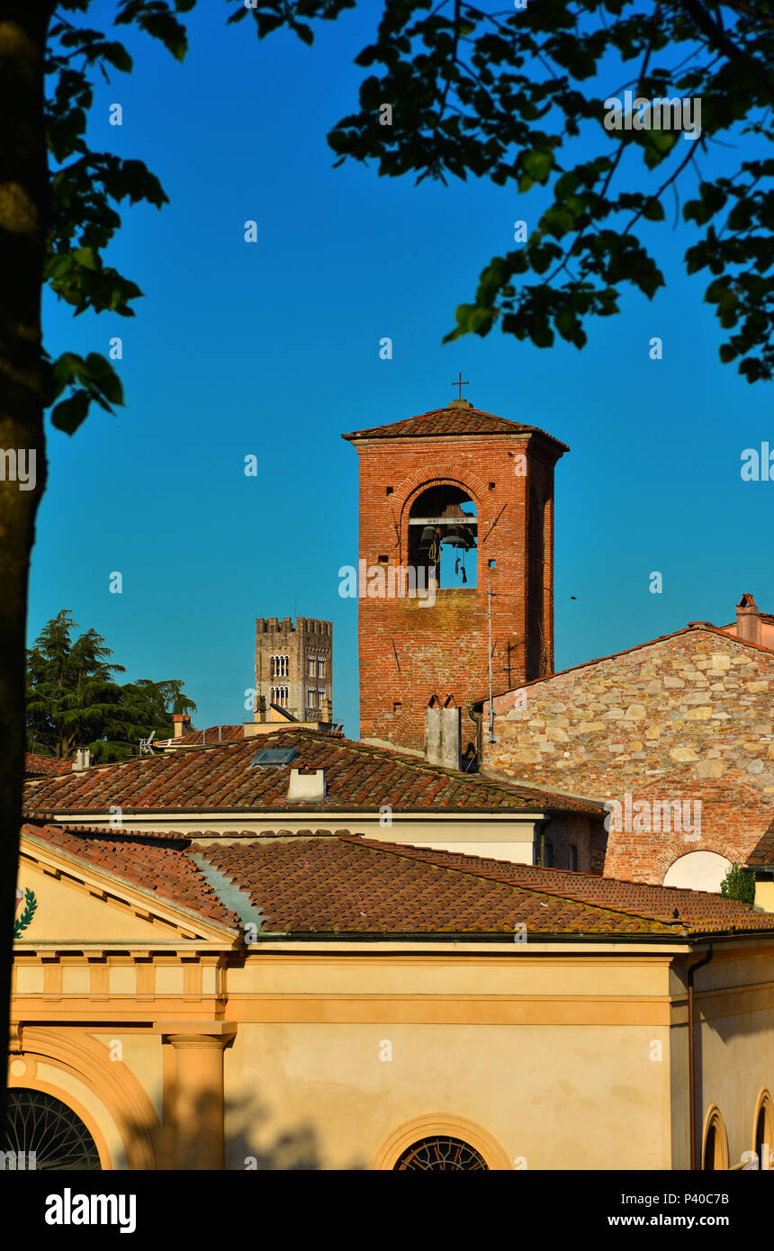 Lucca medieval historic center with ancient towers Stock Photo