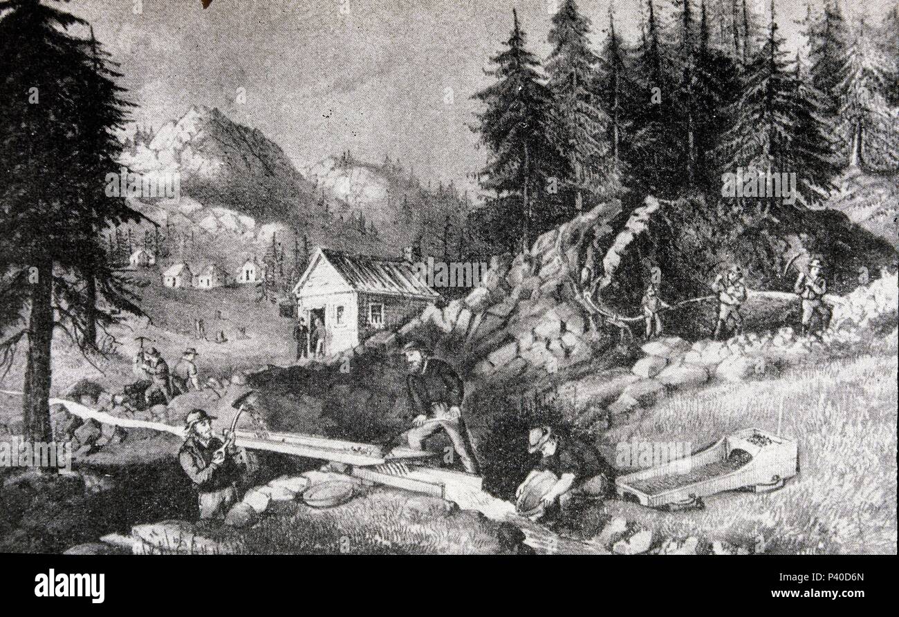 BUSCADORES DE ORO EN CALIFORNIA EN 1849-VALLE SACRAMENTO. Stock Photo