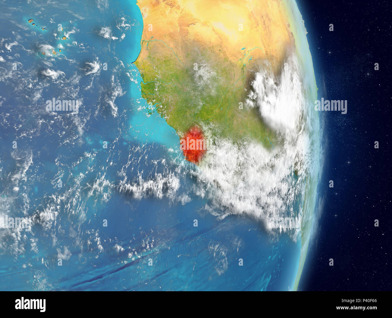 Space view of Sierra Leone highlighted in red on planet Earth with ...