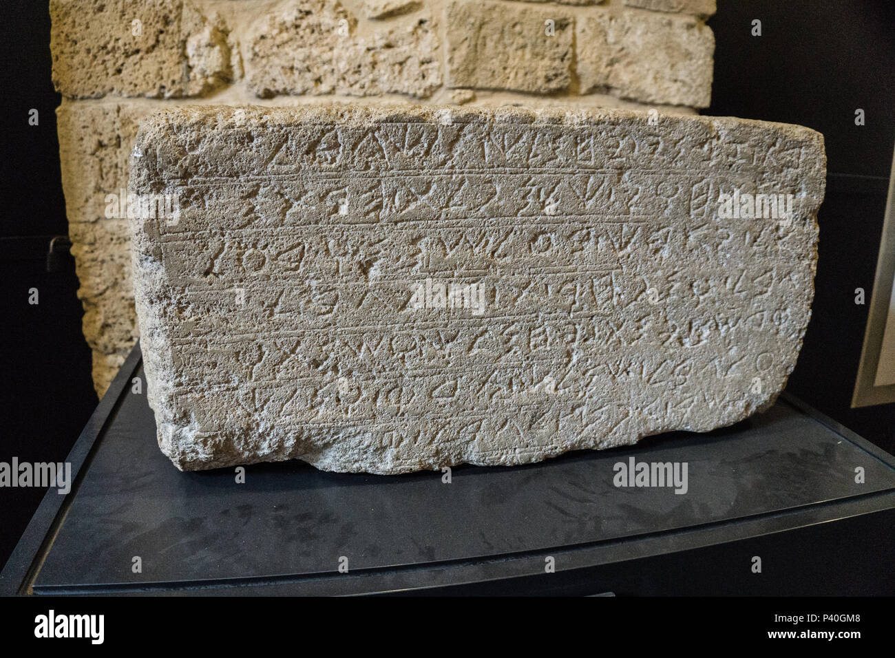 Phoenician Alphabet Stone from Byblos Museum Stock Photo