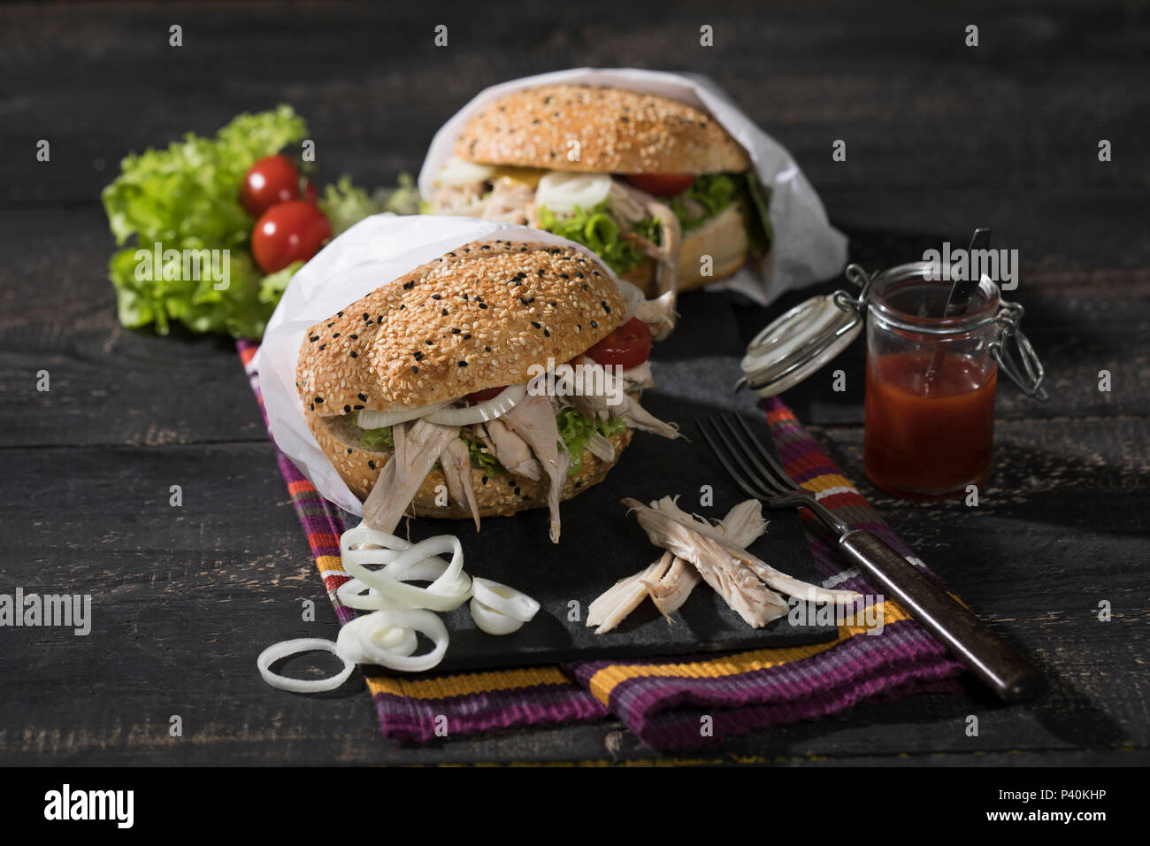 Pulled Chicken-Burger Stock Photo