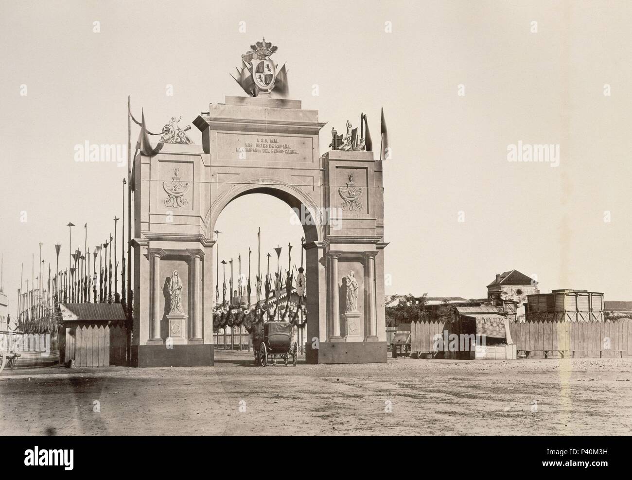 VIAJE DE LOS REYES A ANDALUCIA - ARCO DEL FERROCARRIL - SIGLO XIX - FOTOGRAFIA. Author: Charles Clifford (c. 1820-1863). Stock Photo