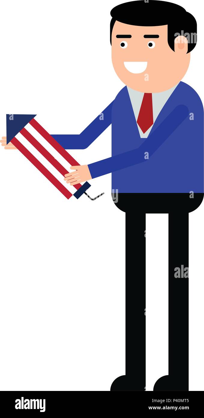 Businessman launching firework rocket isolated on white background Stock Vector
