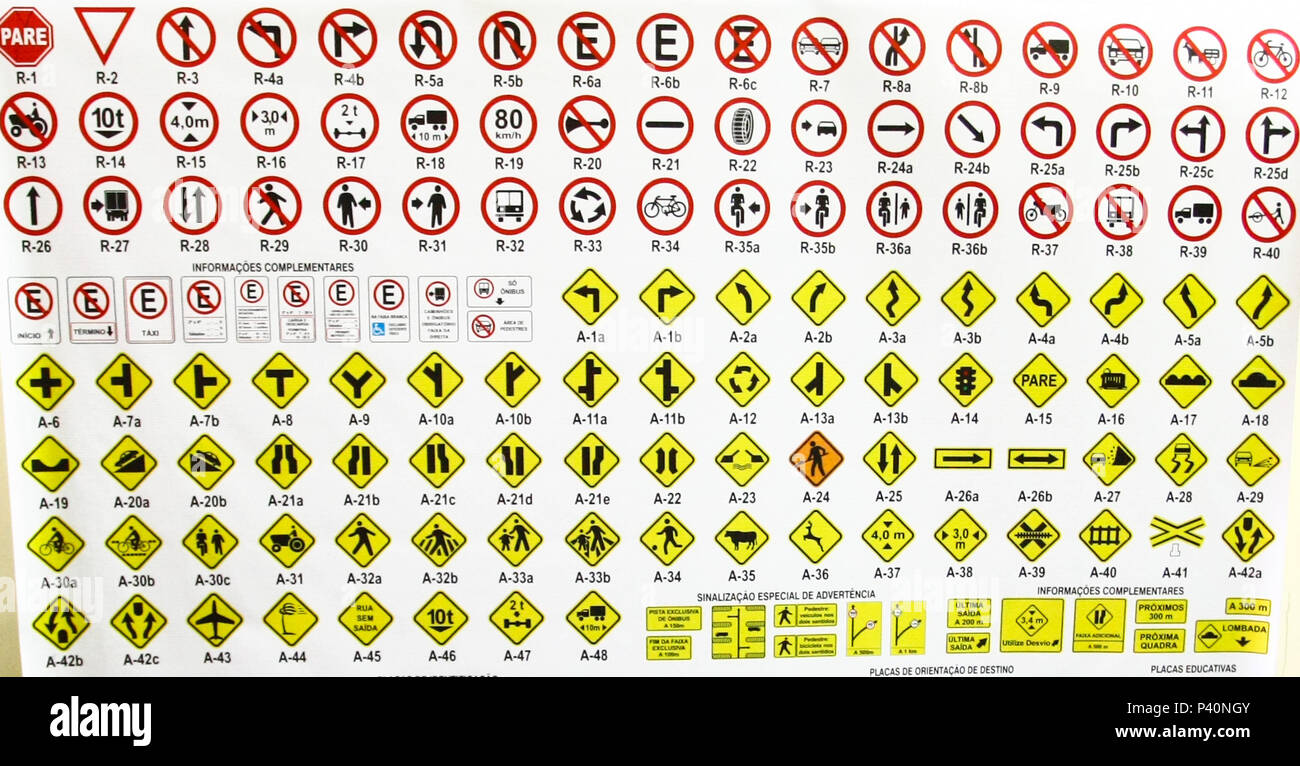Foto de quadro com placas de trânsito, sinalização de regulamentação e  advertência Stock Photo - Alamy