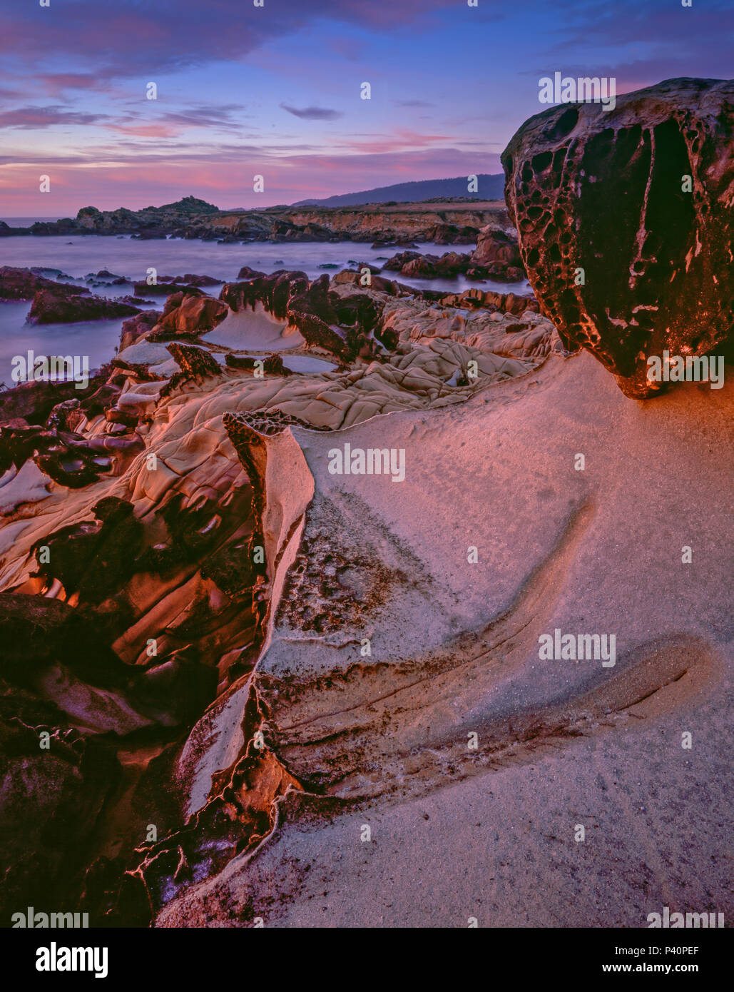 Dusk, Sandstone Formation, Salt Point State Park, Sonoma County, California Stock Photo