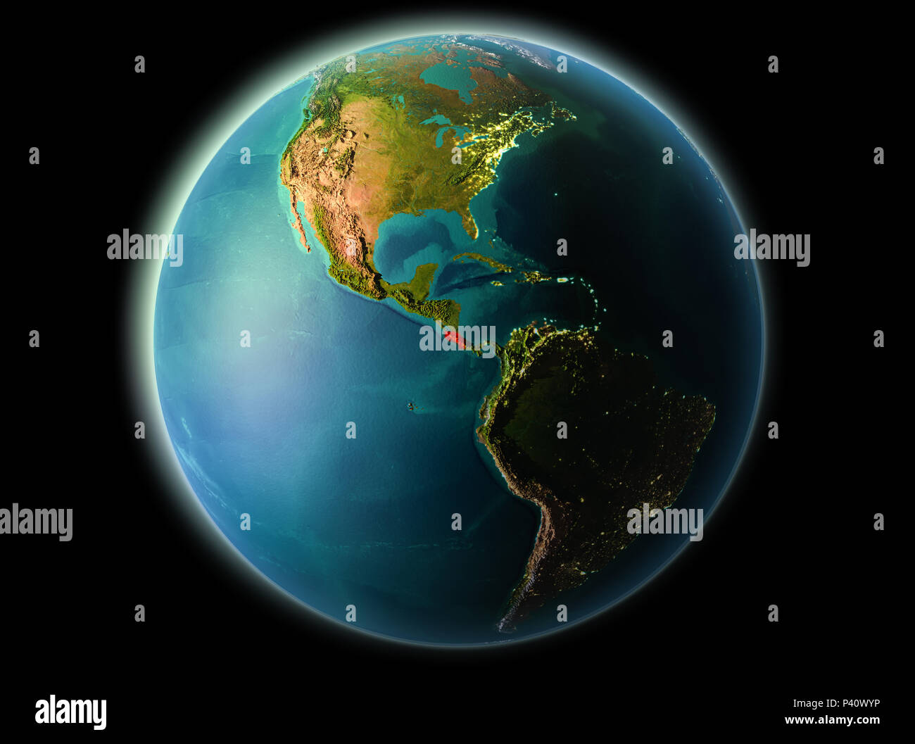 Costa Rica from orbit of planet Earth at night with highly detailed ...