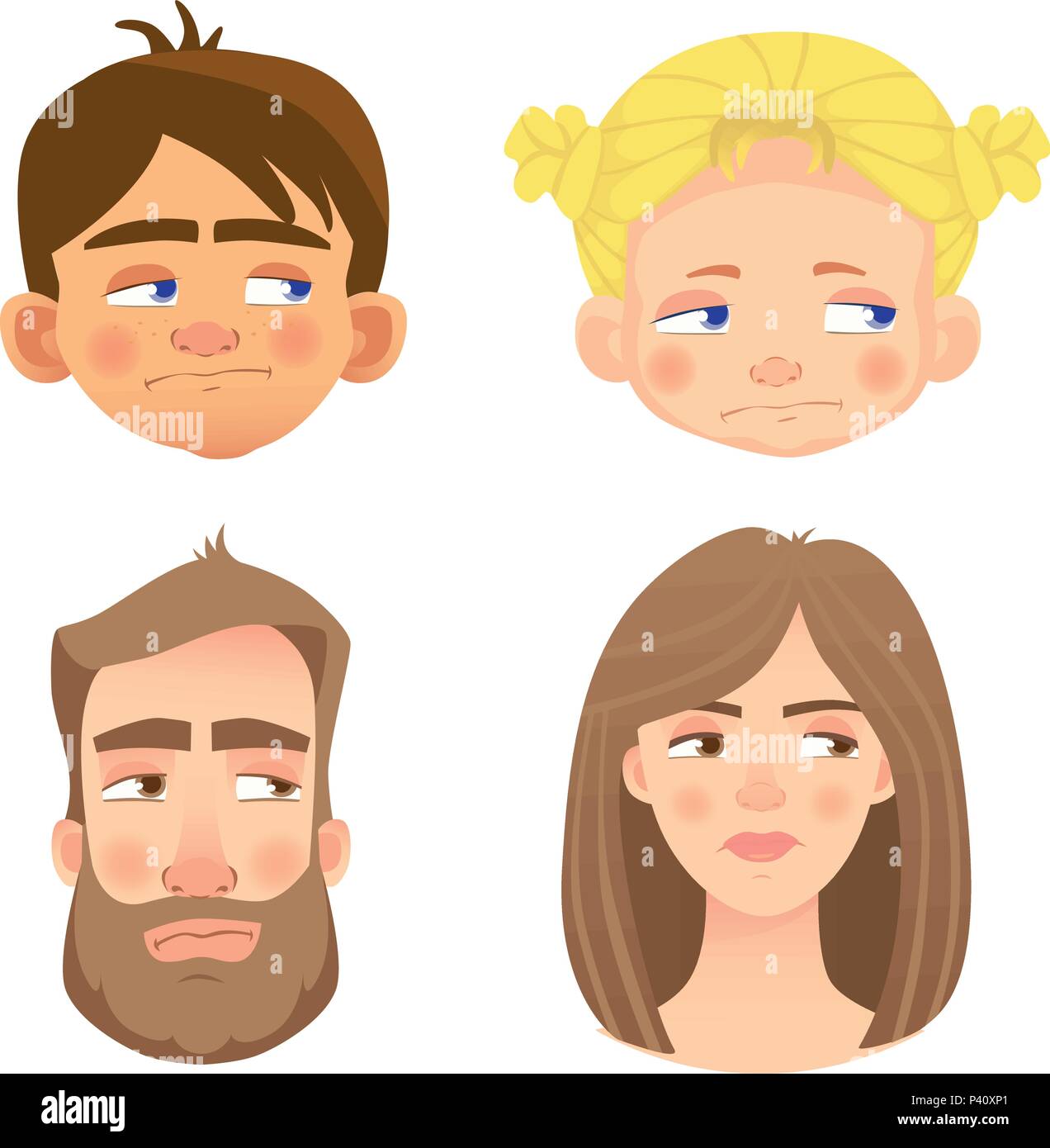 Emotions of human face. Set of human faces expressing emotions. Vector illustration Stock Vector