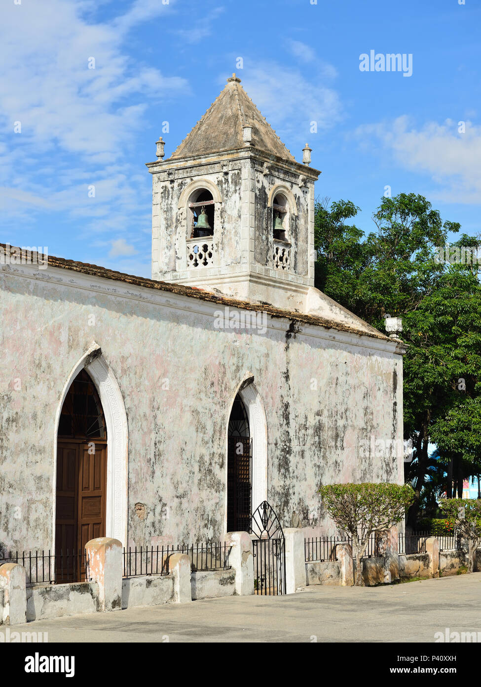 Facade of the of the  Catholic Church in the Las Tunas town on Cuba Stock Photo