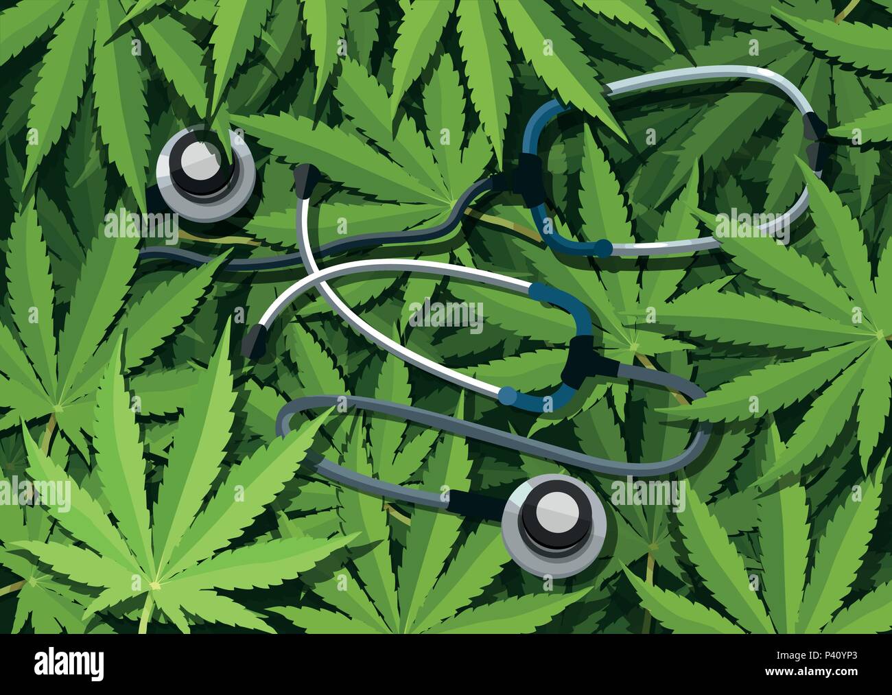 Marijuana medical use and health care concept. Traditional medicine versus other options with cannabis Stock Vector