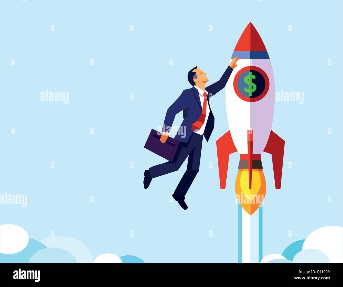 Vector of a businessman flying on a rocket Stock Vector Image & Art - Alamy