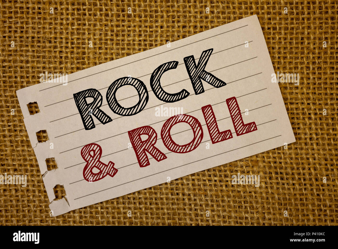 Text sign showing Rock and Roll. Conceptual photo Musical Genre Type of  popular dance music Heavy Beat SoundNotebook page ideas message black red  lett Stock Photo - Alamy