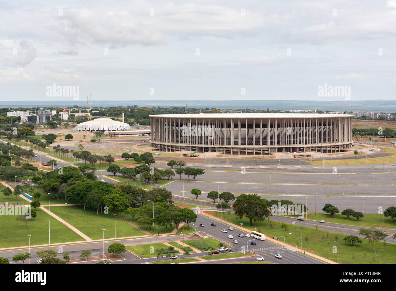Vista da Torre de TV para o Estádio Nacional Mané Garrincha e Ginásio Nilson Nelson em Brasília, DF Stock Photo