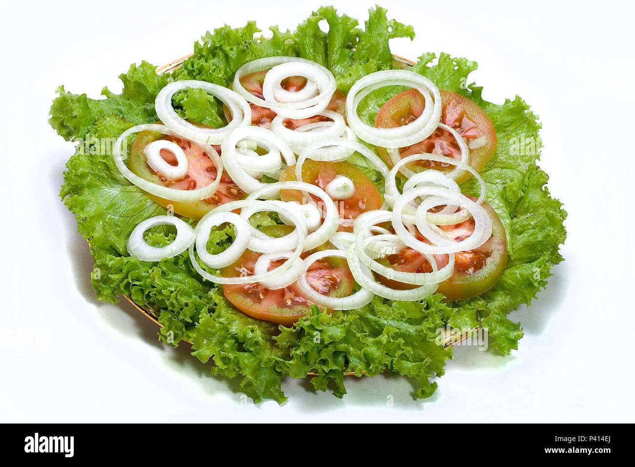 Salada de alface com tomate e cebolas salada de alface crespa com tomate e cebolas Stock Photo
