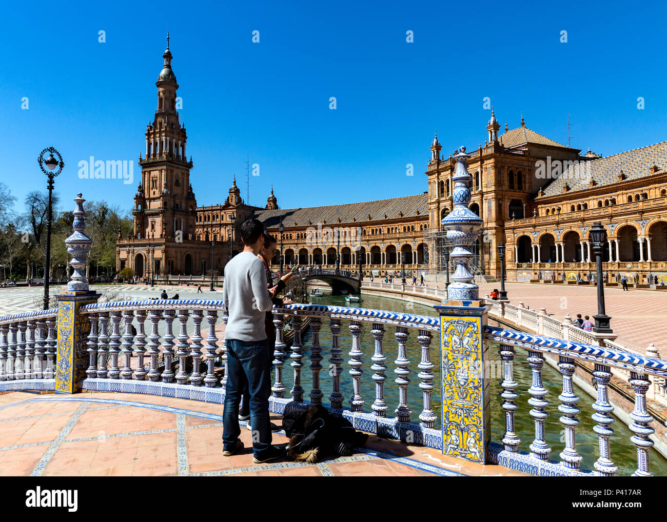 Plaza de Espana bridge and North tower, Seville, Andalusi, Spain. Stock Photo