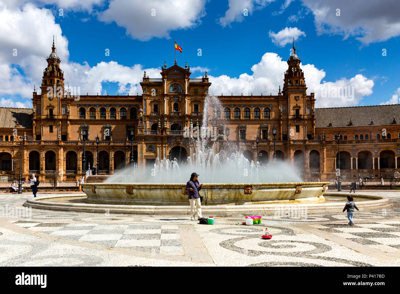 The Central Fountain Plaza De Espana Seville Andalusia Spain Stock the-central-fountain-plaza-de-espana-seville-andalusia-spain-stock
