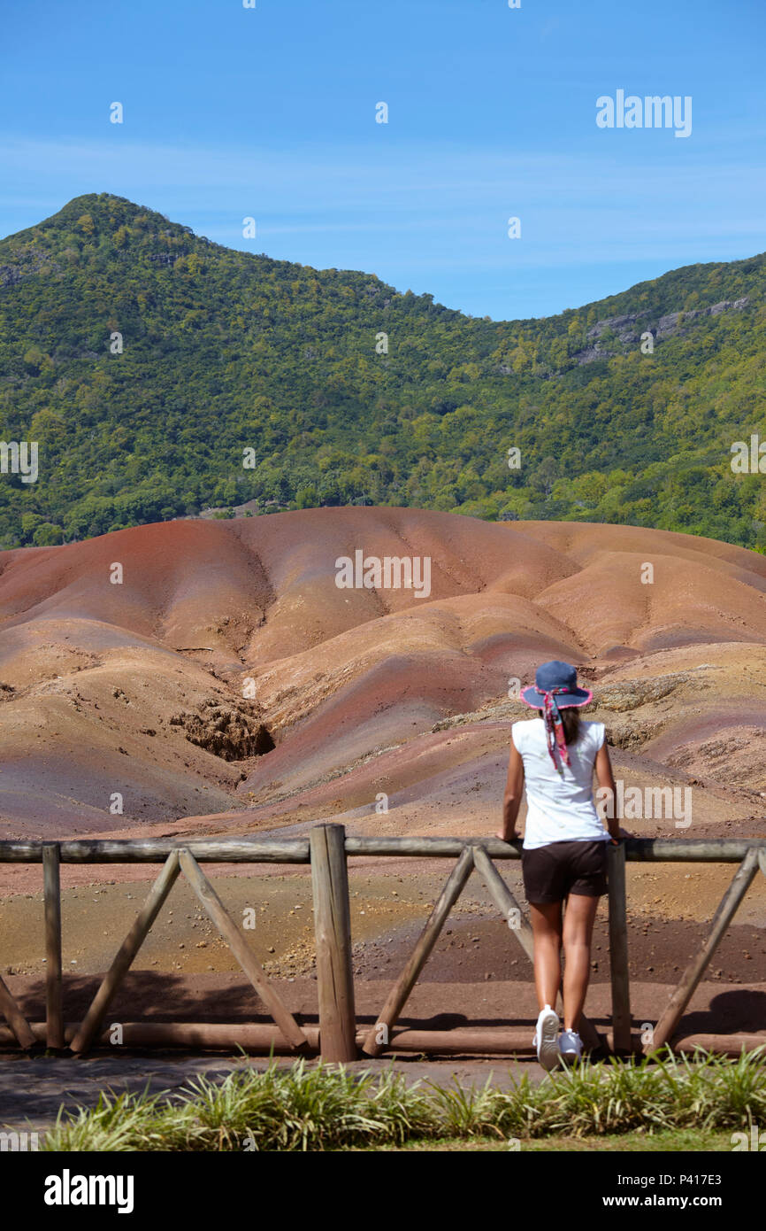 The geological formation called Seven Coloured Earths in the Chamarel plain, Mauritius Stock Photo