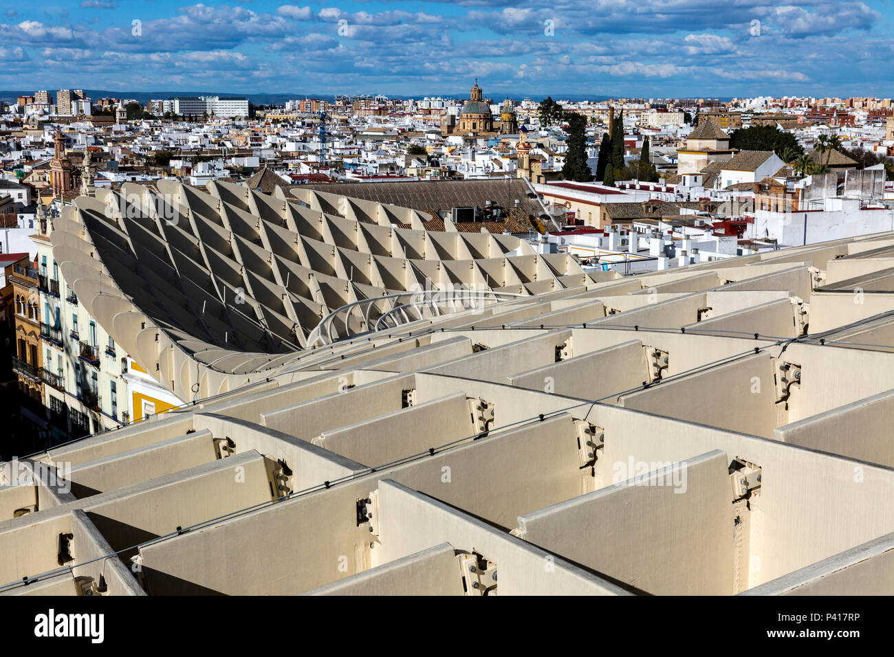 The Metropol Parasol from the roof, Plaza De La Encarnacion, Seville, Andalusia, Spain. Stock Photo